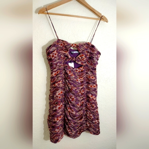 Zara Purple And Burgundy Ruched Sides Mini Dress - Picture 6 of 13